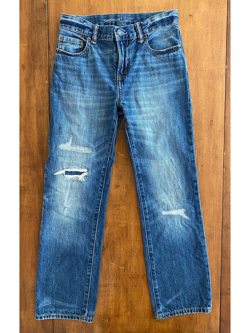 Boys GAP KIDS 1969 ORIGINAL FIT DISTRESSED JEANS Med Wash ADJUSTABLE WAIST  10 R